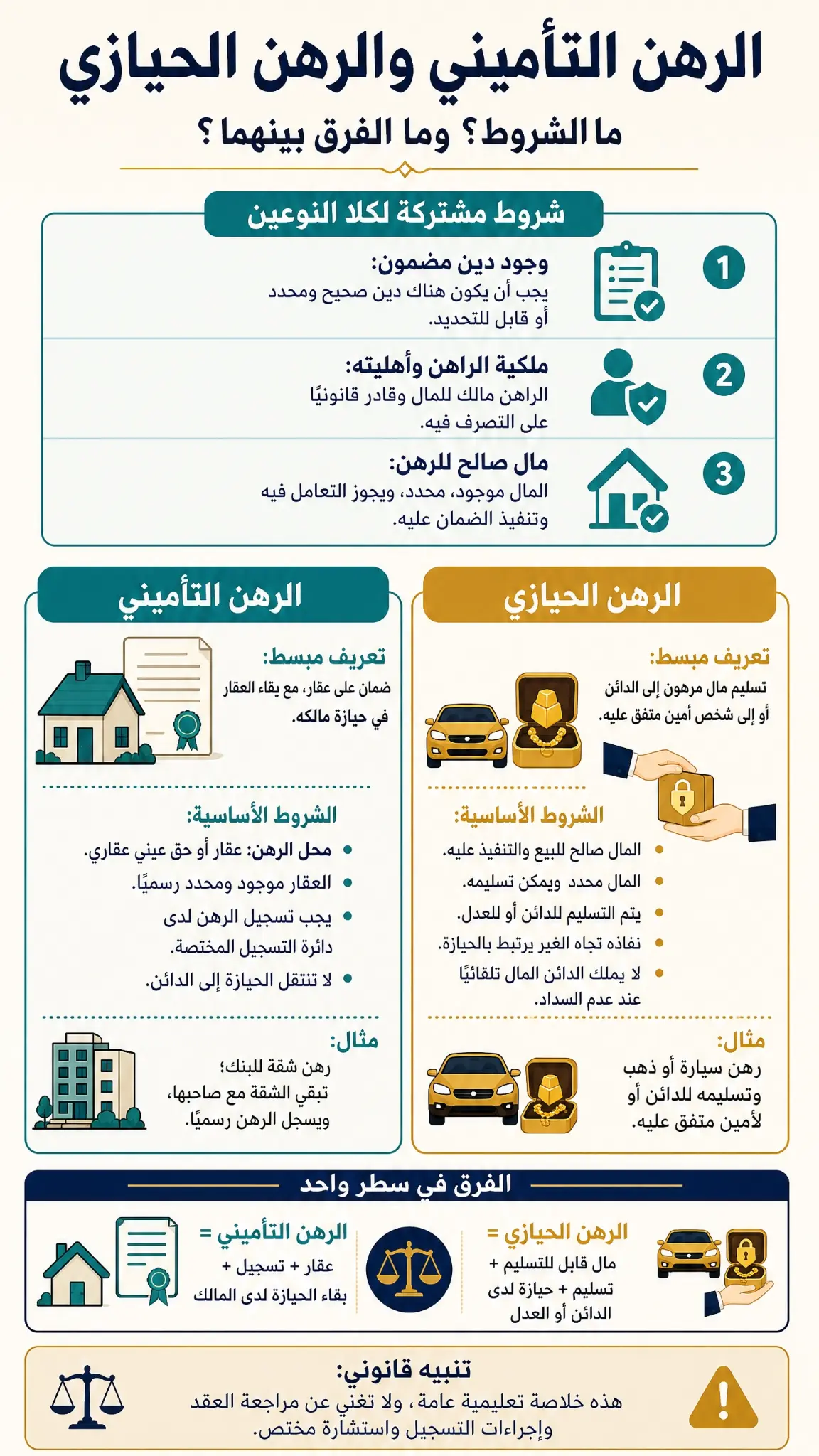الرهن التأميني والرهن الحيازي: الشروط والفروق